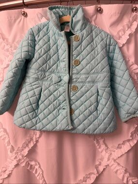 Girls' Quilted Light Blue Jacket with Bow Detail